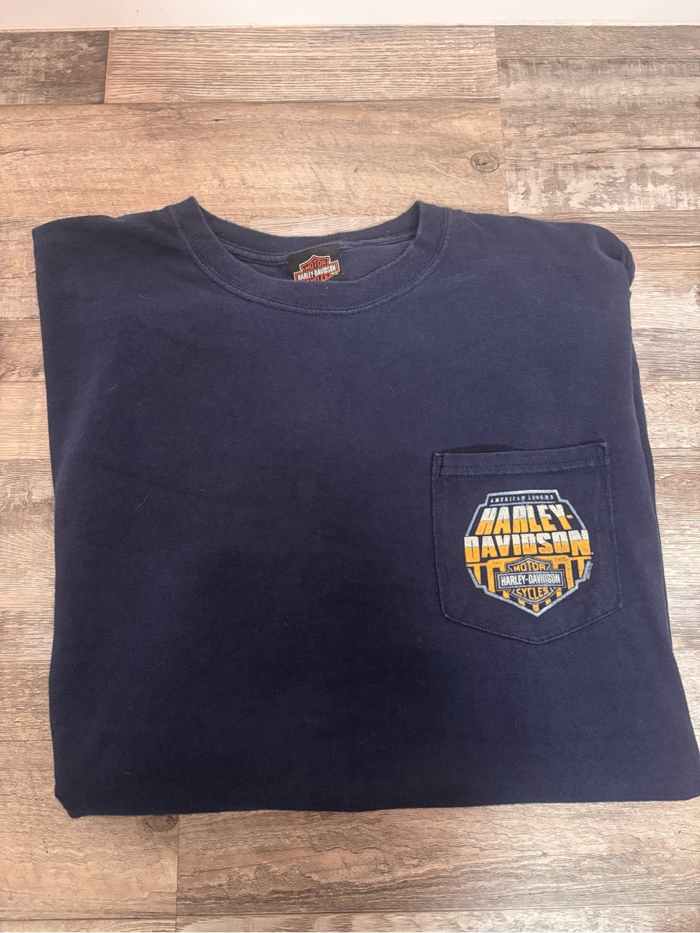Harley-Davidson Navy Long Sleeve Pocket Tee with Yellow Logo